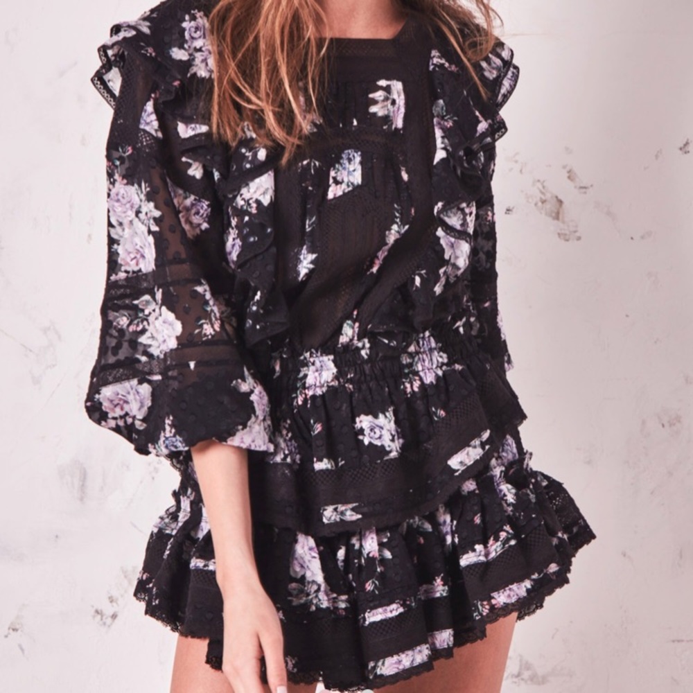 Loveshackfancy Minetta Dress black floral NWT Sz S